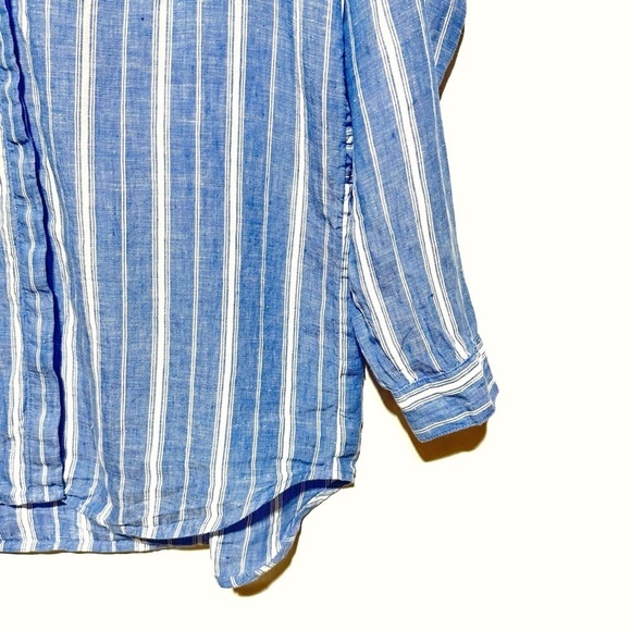 J. Jill Love Linen Button Down Shirt Long Sleeves Stiped Blue /White Size XS - Picture 5 of 11
